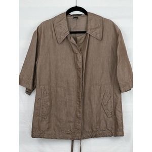 ISDA & CO Jacket M Brown with Shine 1/2 Sleeve Snap 4 Pockets Lined Drawstring